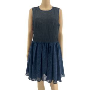 Rachel Rachel Roy US 12 Blue Black Crinkle Pleat Fit & Flare Mini Dress